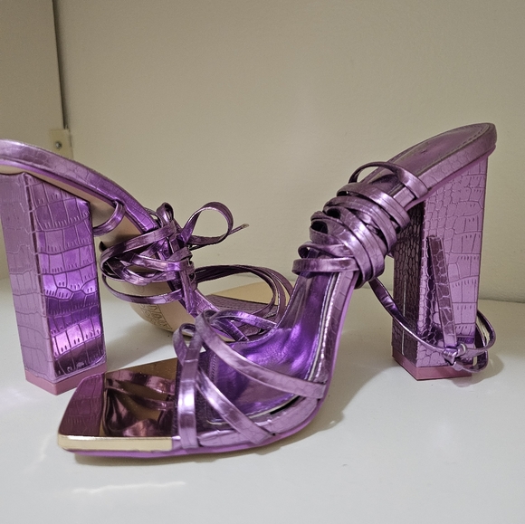 Public Desire Metallic Purple Strappy Heels - Picture 4 of 7
